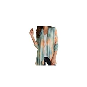 Soft Surroundings Cardigan Sweater M Tie Dye Watercolor Open Front Pastel D28